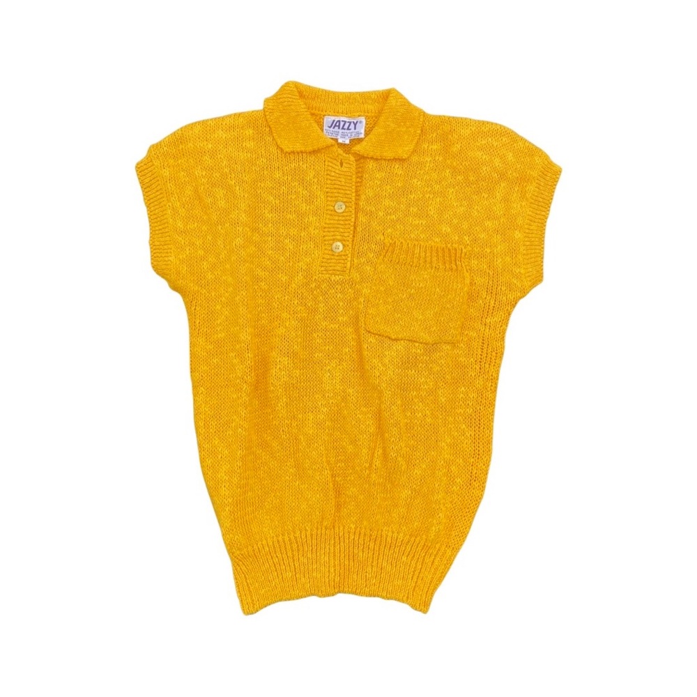 80s Women’s Yellow Sweater Polo Shirt By Jazzy
